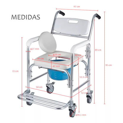 Silla de Baño con Ruedas y WC Inodoro - Aluminio Ligero, Reposapiés Abatibles | Oneder