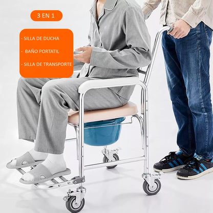 Silla de Baño con Ruedas y WC Inodoro - Aluminio Ligero, Reposapiés Abatibles | Oneder