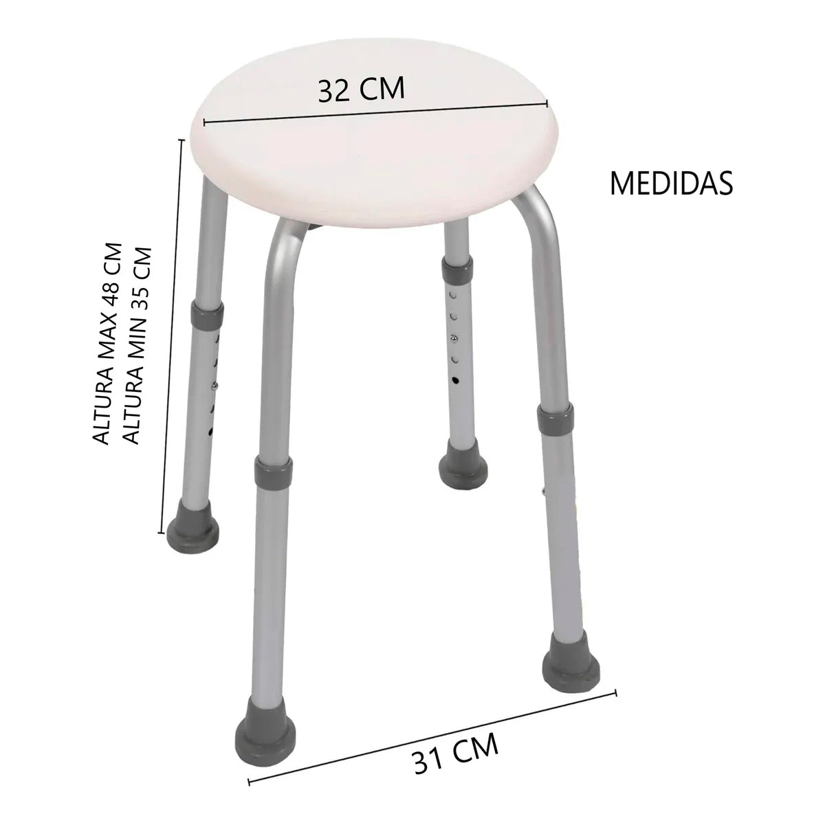 Piso Silla De Ducha Redondo Altura Ajustable Aluminio Oneder