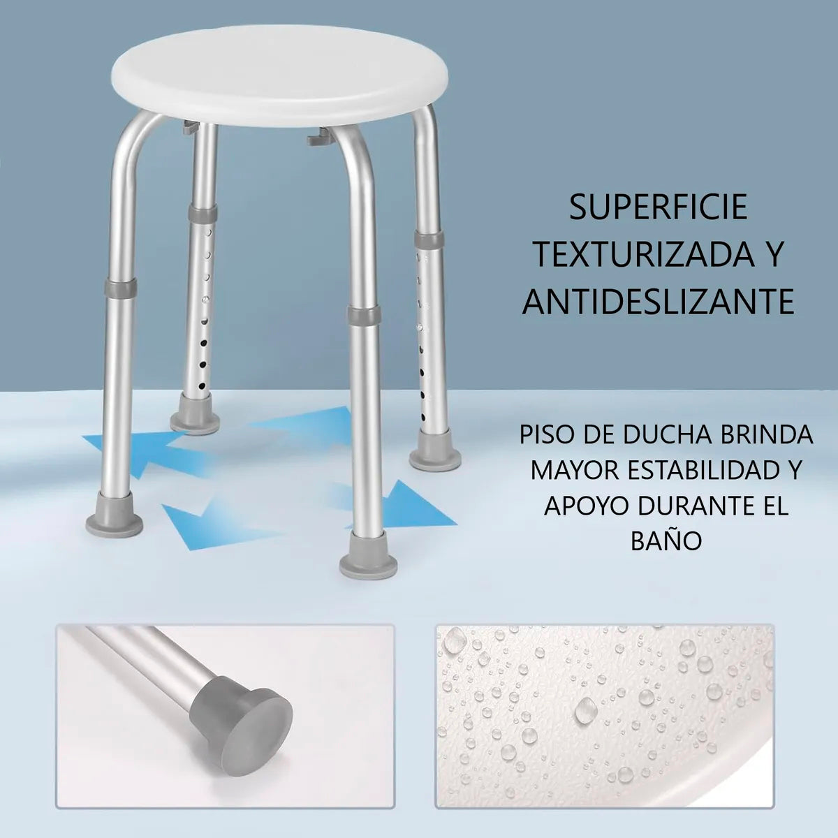 Piso Silla De Ducha Redondo Altura Ajustable Aluminio Oneder