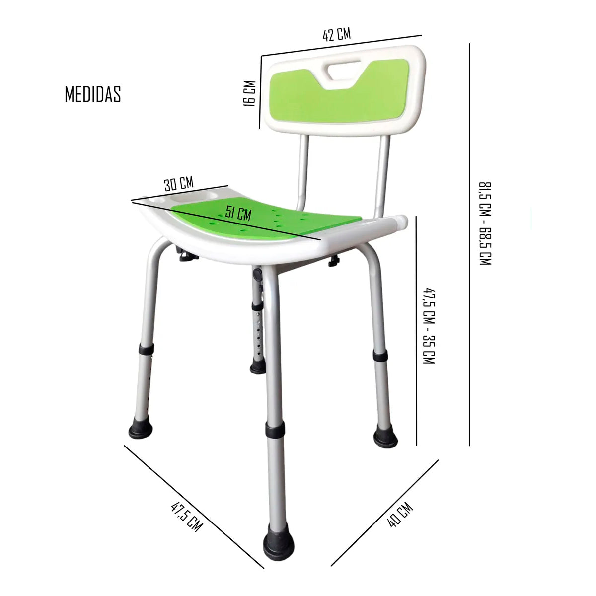Silla De Ducha Para Baño Portatil Aluminio Altura Ajustable