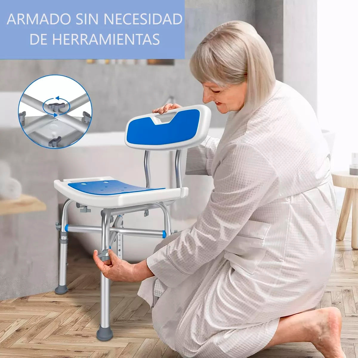 Silla De Ducha Baño Aluminio Base Reforzada Y Antideslizante 201D-1