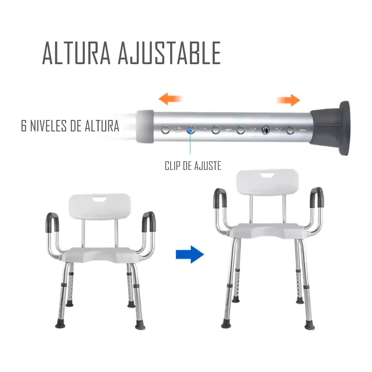 Silla De Ducha Baño Apoyabrazos Y Rebaje Aluminio Liviano 404F
