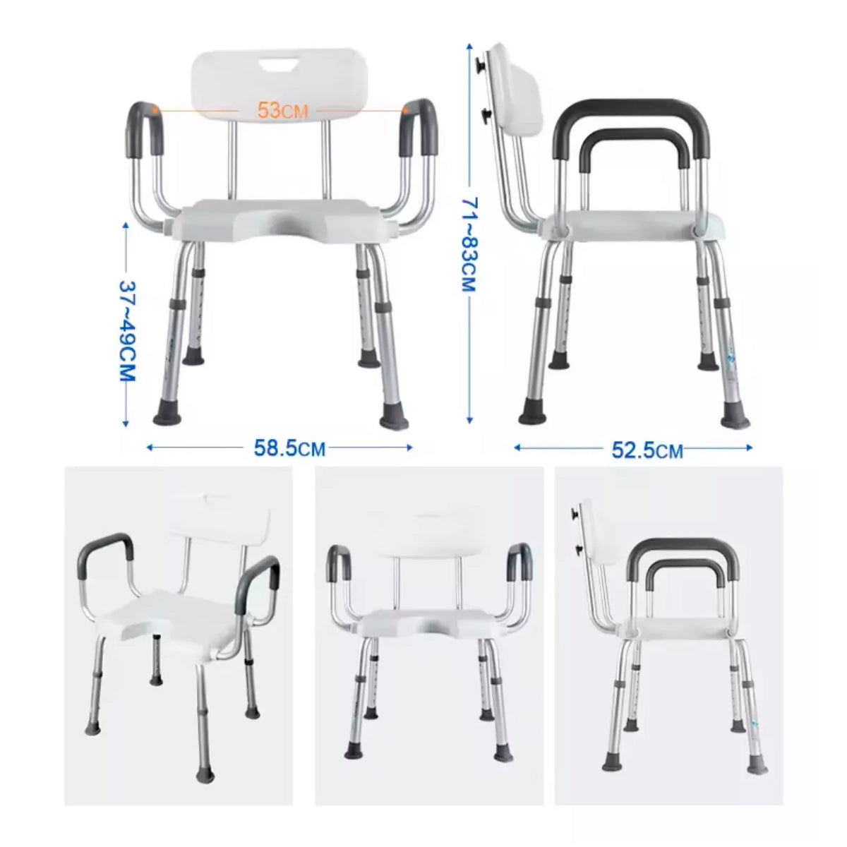 Silla De Ducha Baño Apoyabrazos Y Rebaje Aluminio Liviano 404F