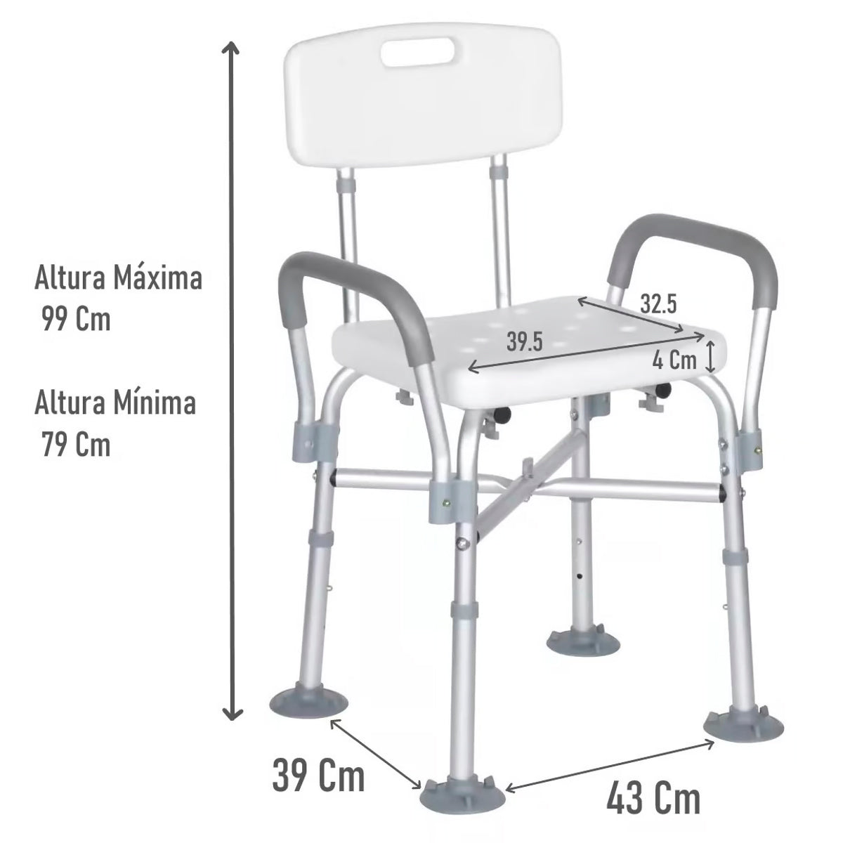 Silla De Ducha Aluminio Base Reforzada Bariatrica Portatil 401D