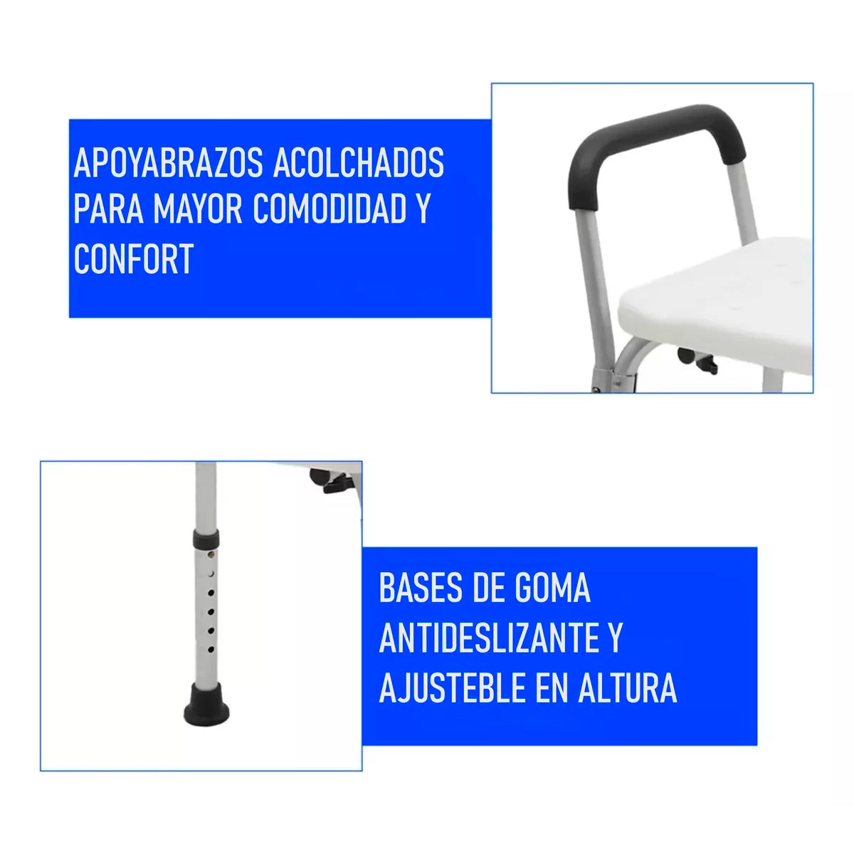 Silla De Ducha Para Baño Con Apoya Brazos Respaldo Portatil