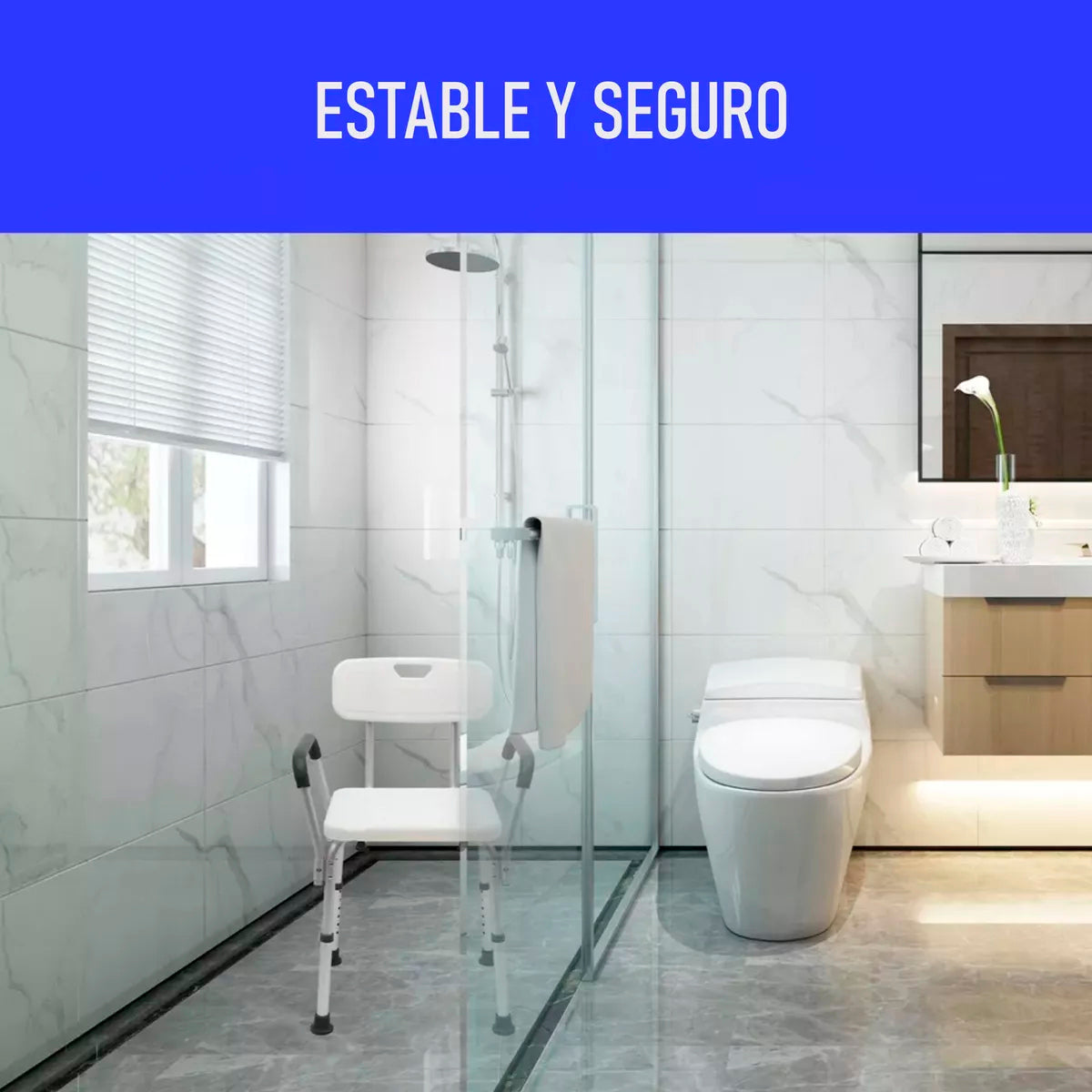 Silla De Ducha Para Baño Con Apoya Brazos Respaldo Portatil