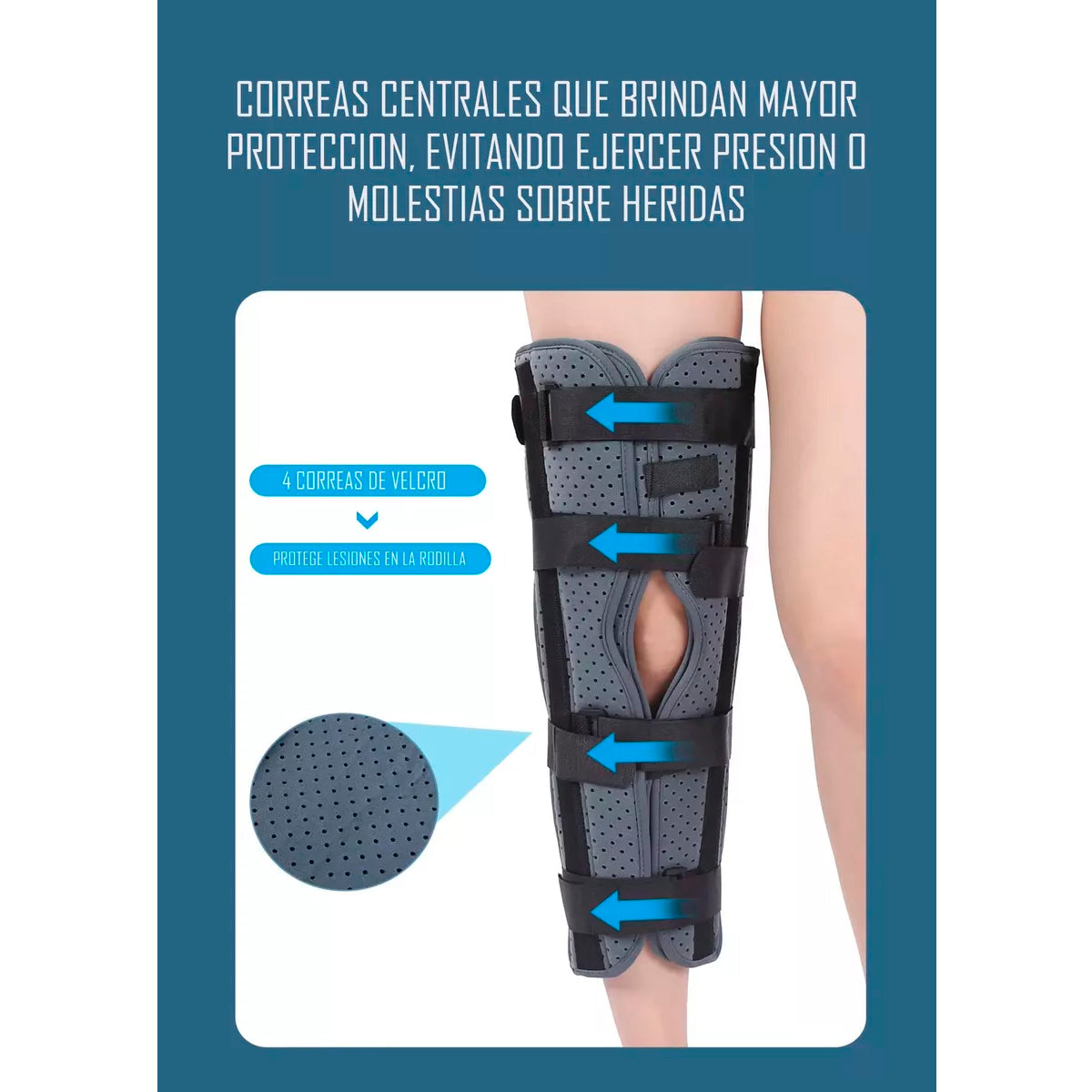 Inmovilizador De Rodilla Largo Tripanel Con Velcro Ajustable