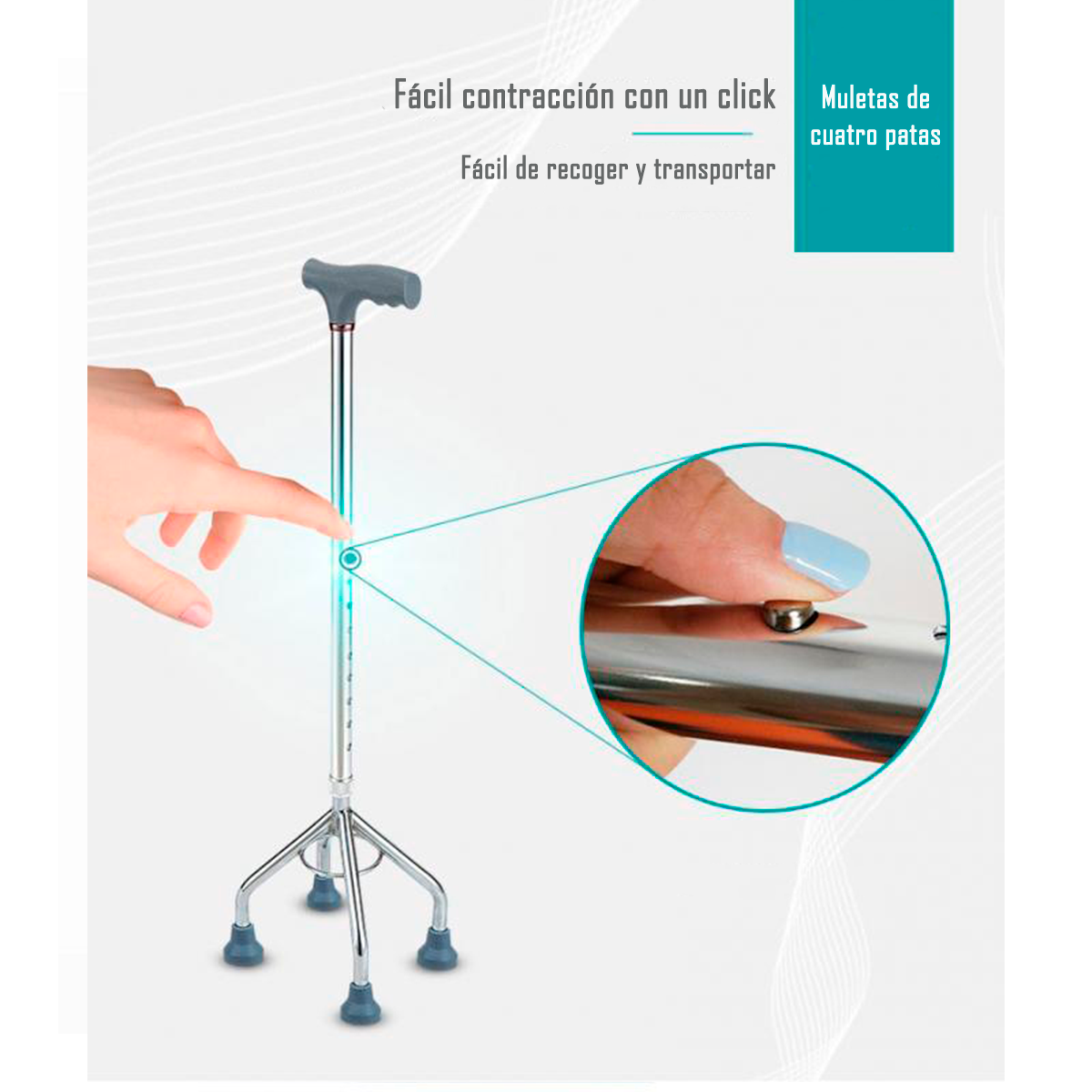 Baston Cuadruple Adulto Mayor Tercera Edad 4 Apoyos
