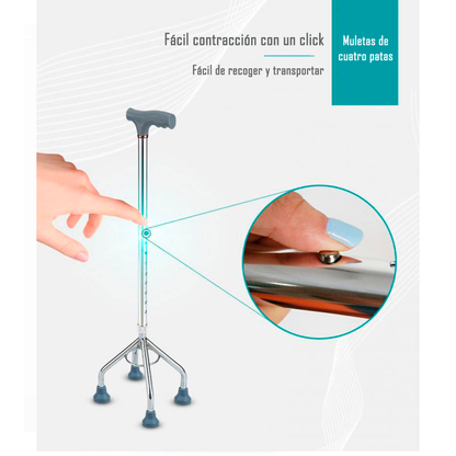 Baston Cuadruple Adulto Mayor Tercera Edad 4 Apoyos