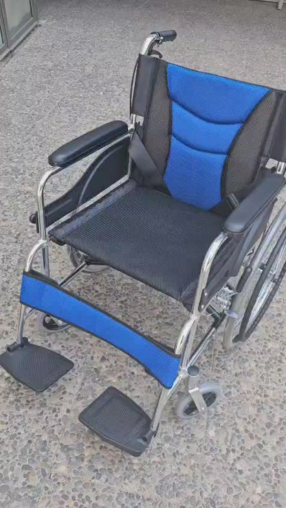 Silla De Ruedas Cromada Aluminio Plegable Doble Freno Con Cinturón