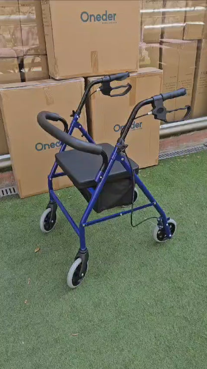 Andador Burrito Plegable 4 Ruedas Con Asiento Freno Y Bolso 3003C