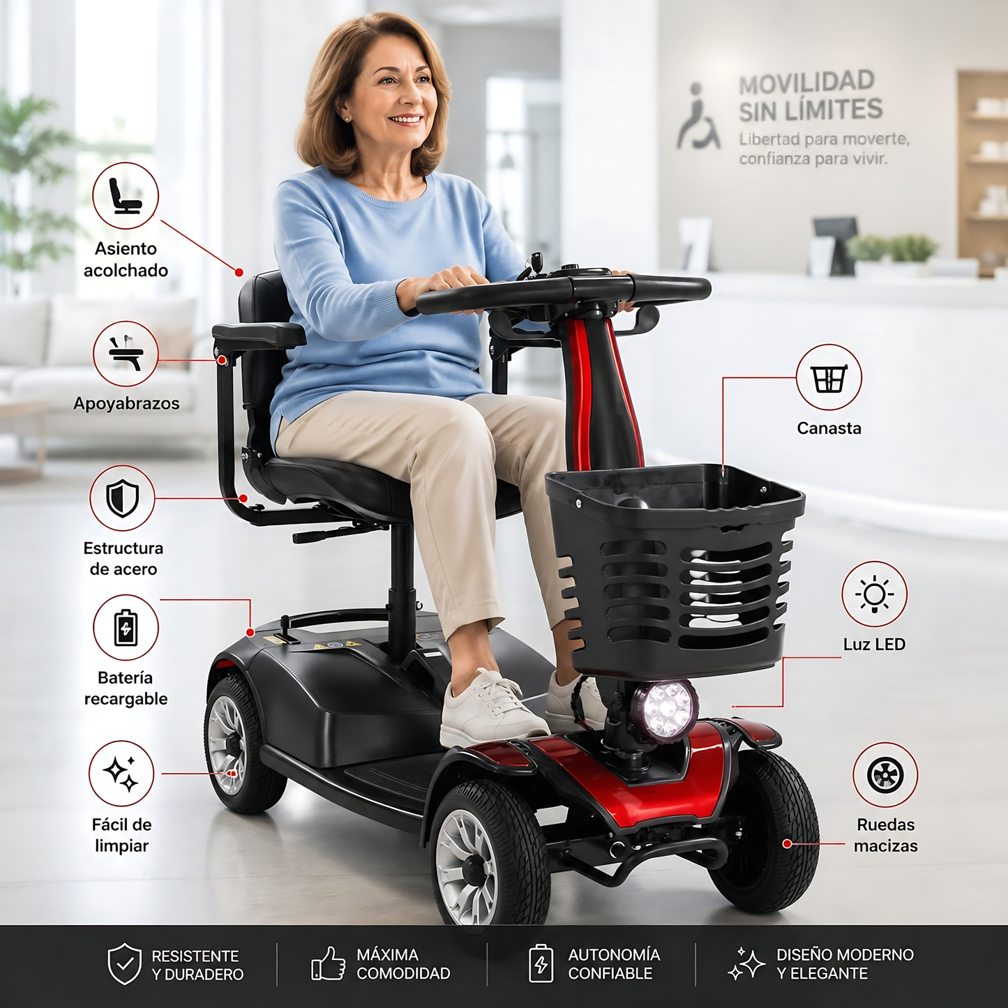 Silla Scooter Electrico Cuatro Ruedas Con Asiento Y Respaldo YL-01