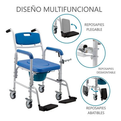 Silla de Ruedas para Baño y WC con Asiento Acolchado - Aluminio Premium 3 en 1 | Oneder
