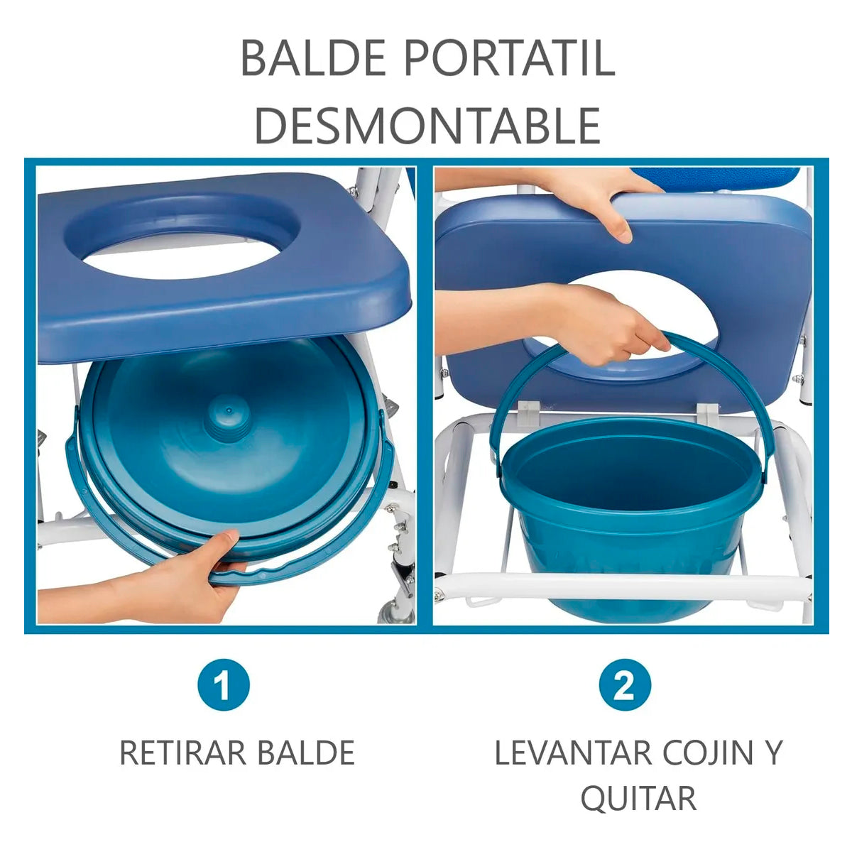 Baño Inodoro Aluminio Con Ruedas Asiento Acolchado Reposapie 7002C