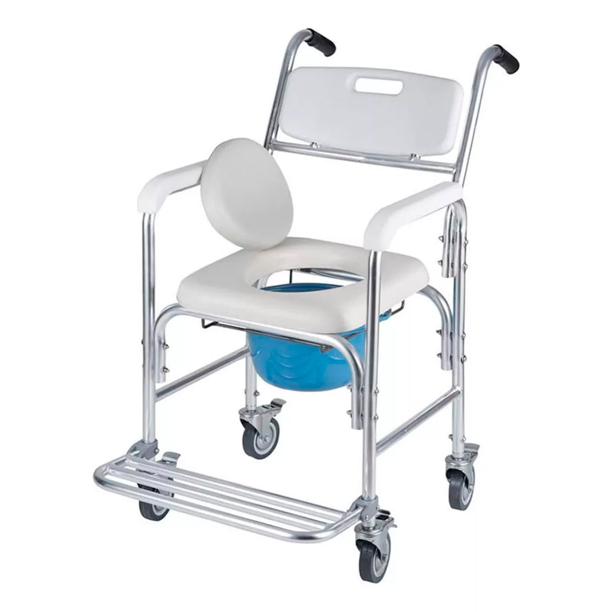 Silla de Baño con Ruedas y WC Inodoro - Aluminio Ligero, Reposapiés Abatibles | Oneder