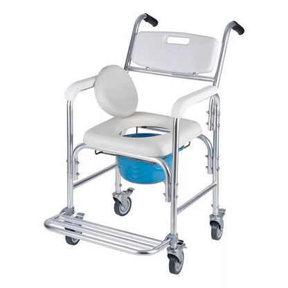 Silla de Baño con Ruedas y WC Inodoro - Aluminio Ligero, Reposapiés Abatibles | Oneder