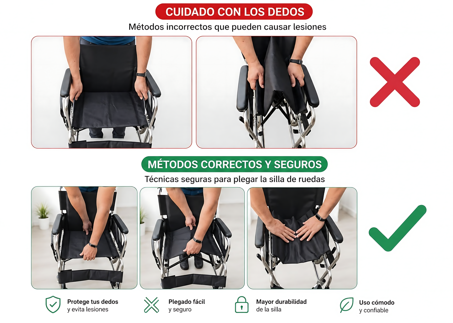 Silla De Ruedas Cromada Aluminio Plegable Doble Freno Con Cinturón