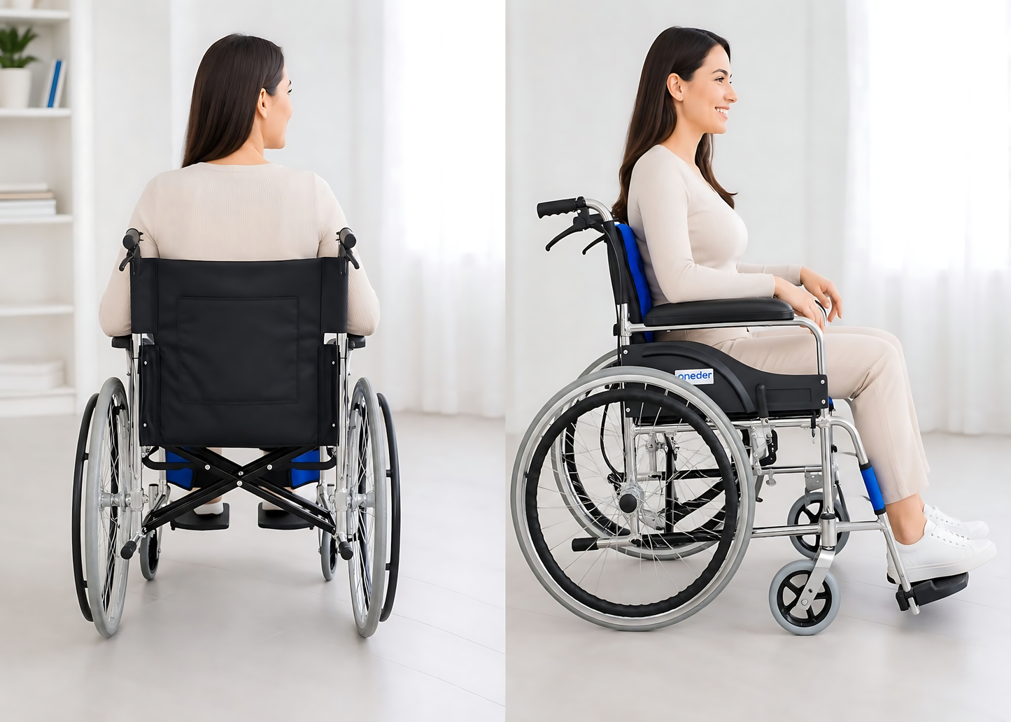 Silla De Ruedas Cromada Aluminio Plegable Doble Freno Con Cinturón