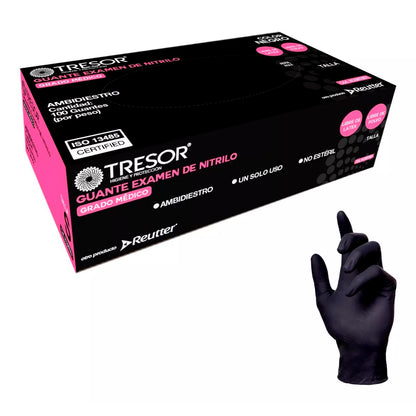 Guantes De Nitrilo Negro Sin Polvo - Caja 100 Unds