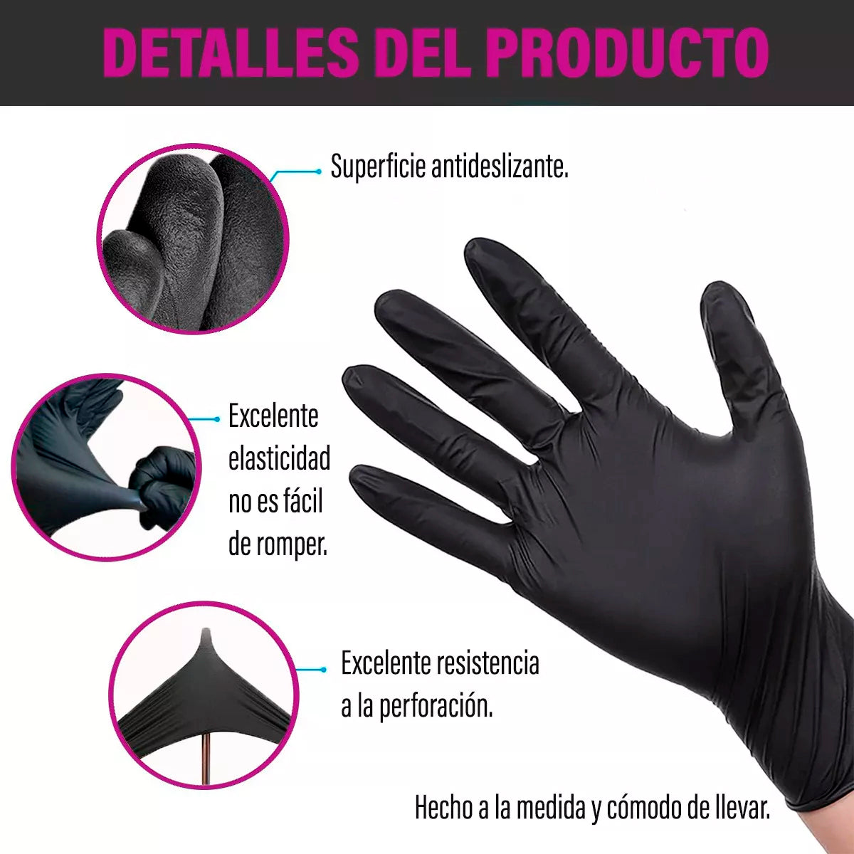 Guantes De Nitrilo Negro Sin Polvo - Caja 100 Unds