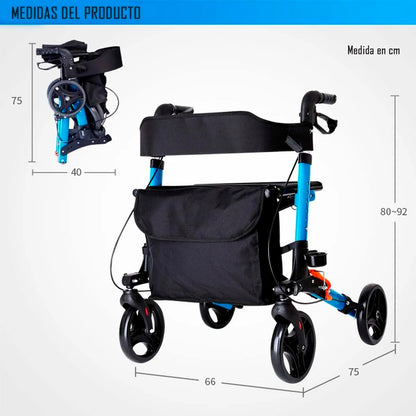 Andador Burrito Ortopedico Plegable Adulto 4 Ruedas Asiento