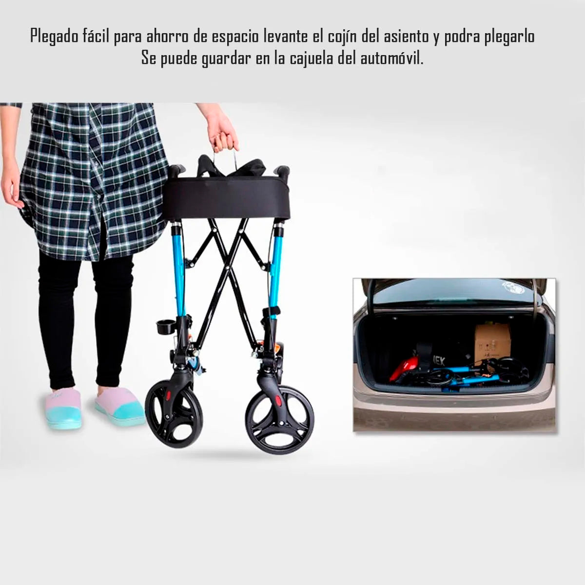 Andador Burrito Ortopedico Plegable Adulto 4 Ruedas Asiento