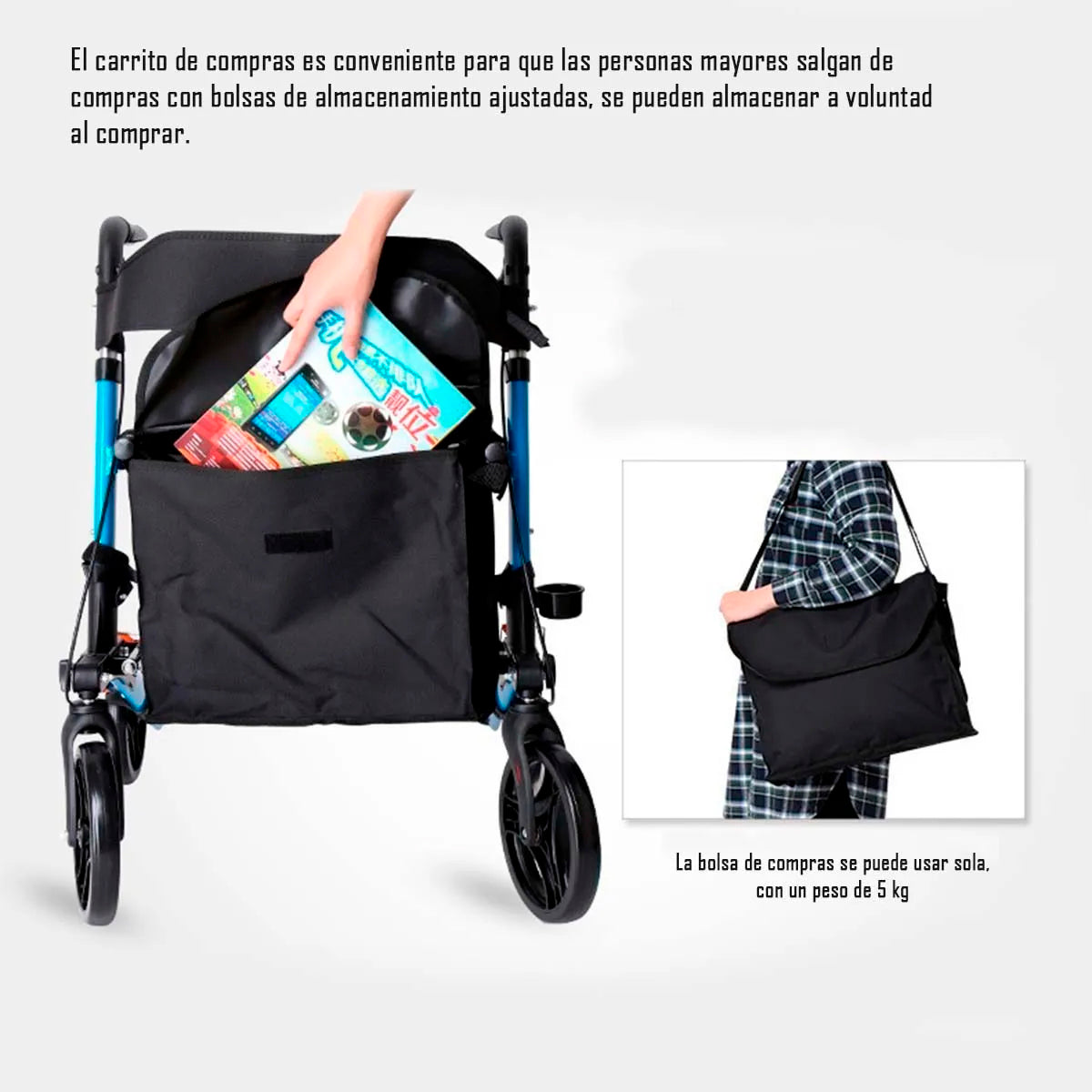 Andador Burrito Ortopedico Plegable Adulto 4 Ruedas Asiento