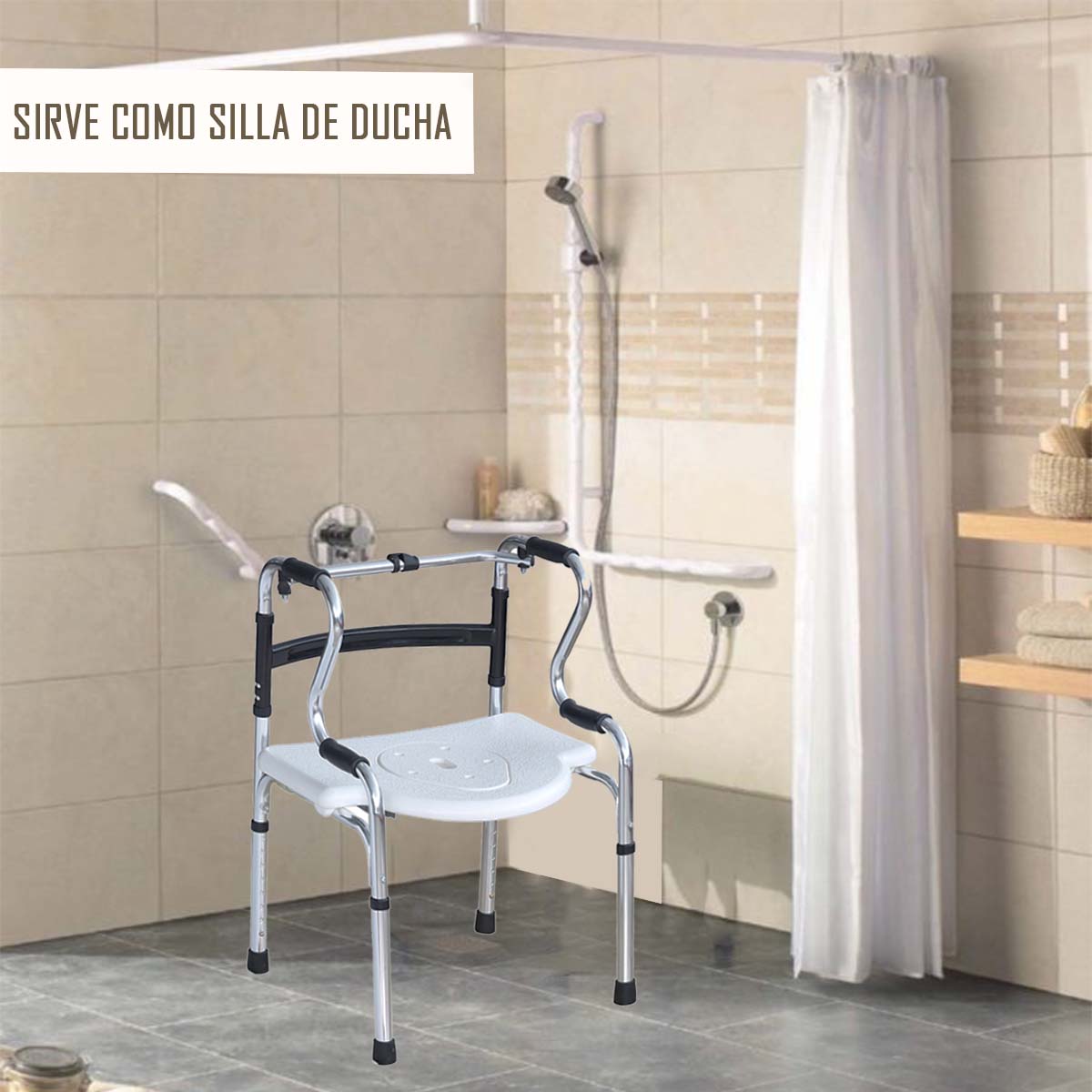 Andador Multifuncional 5 En 1 Plegable Altura Regulable Aluminio