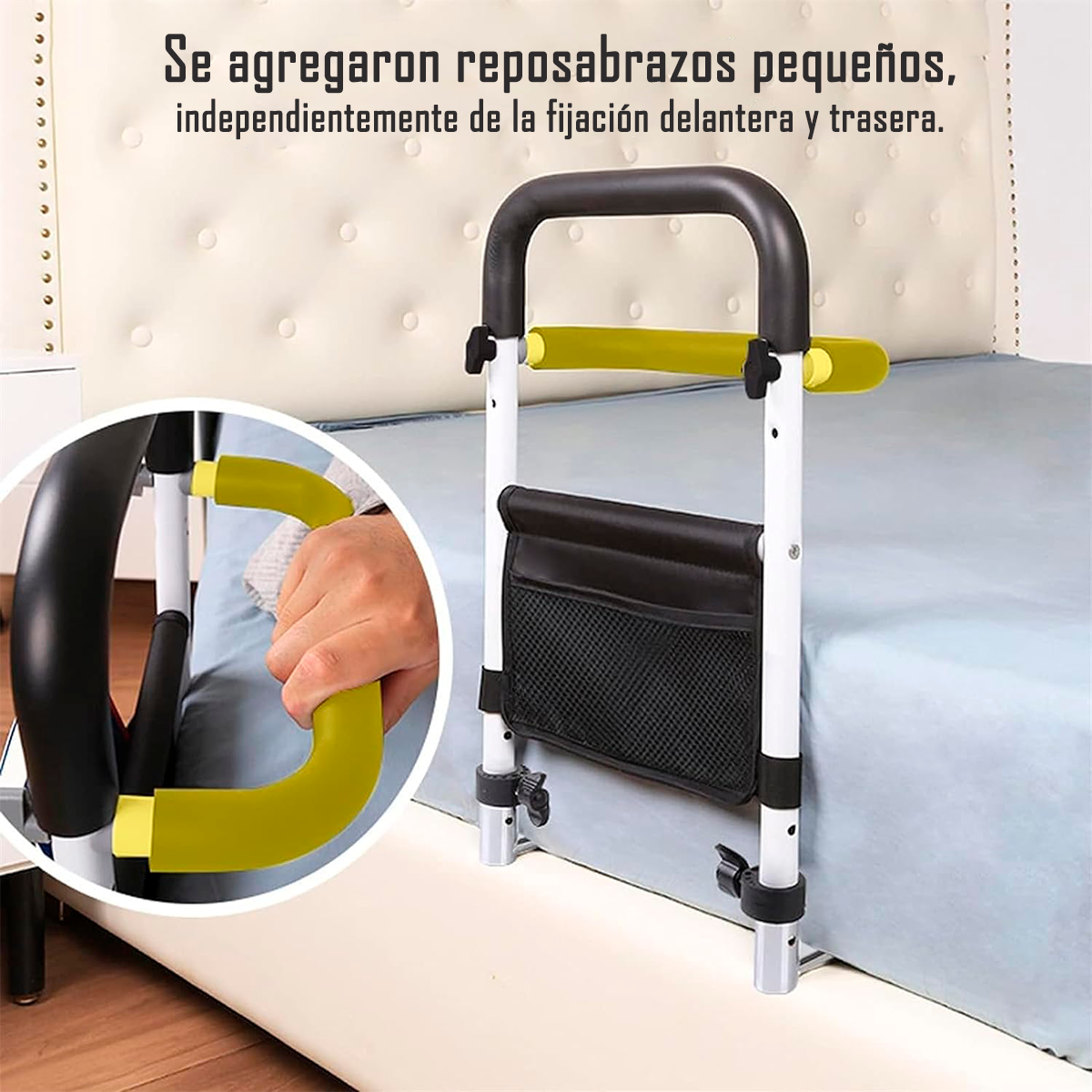 Barra Apoyo Seguridad Para Cama Adulto Mayor Con Bolso