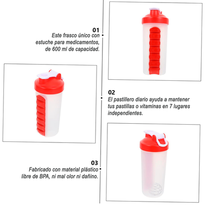 Botella De Agua 600ml + Pastillero Organizador De Pastilla