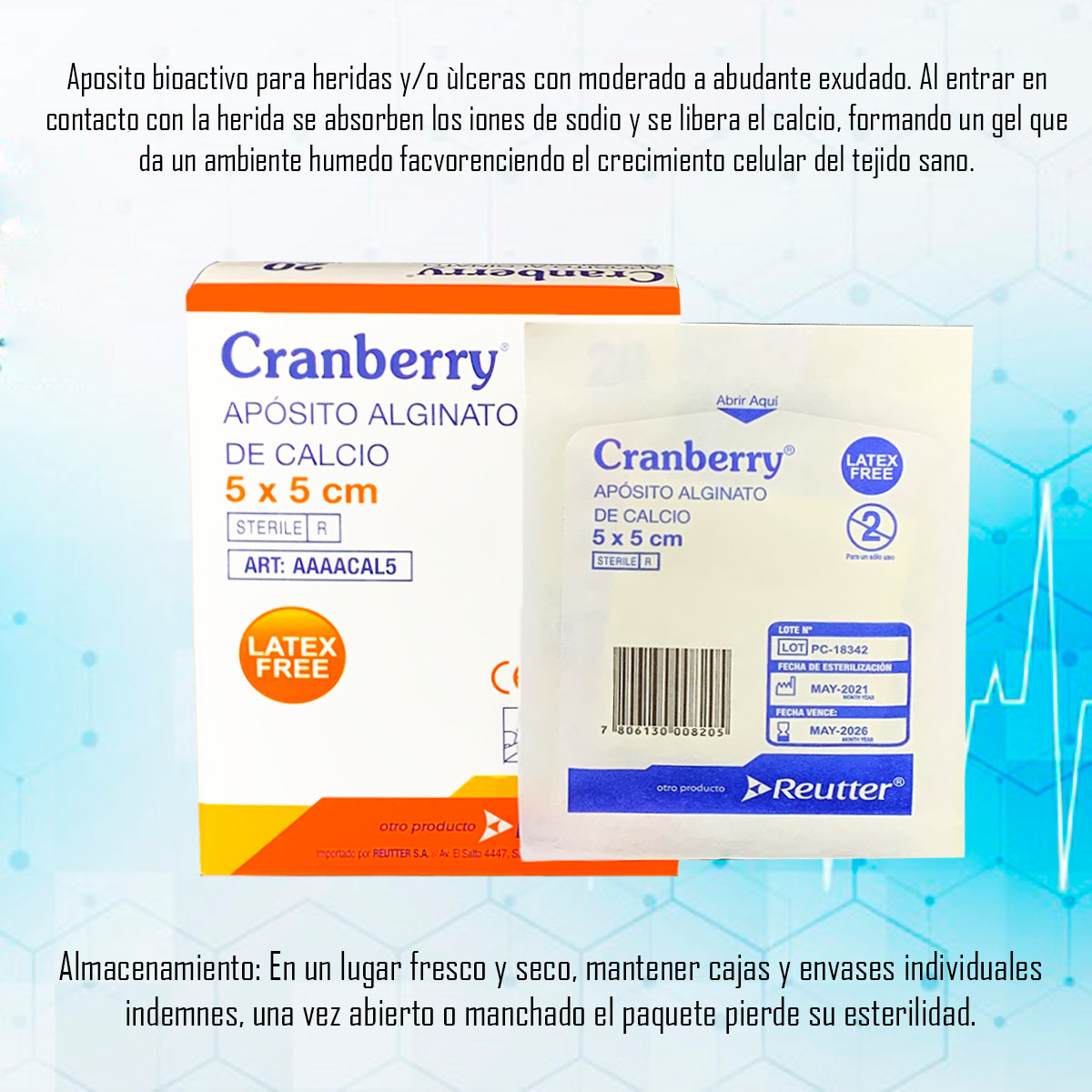Apósito Alginato De Calcio 5x5 Cranberry - Pack De 10 Unid