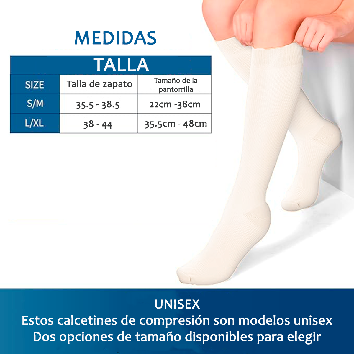 Calcetines Medias Compresión Anti-varices Pack 3 Blancas S/M