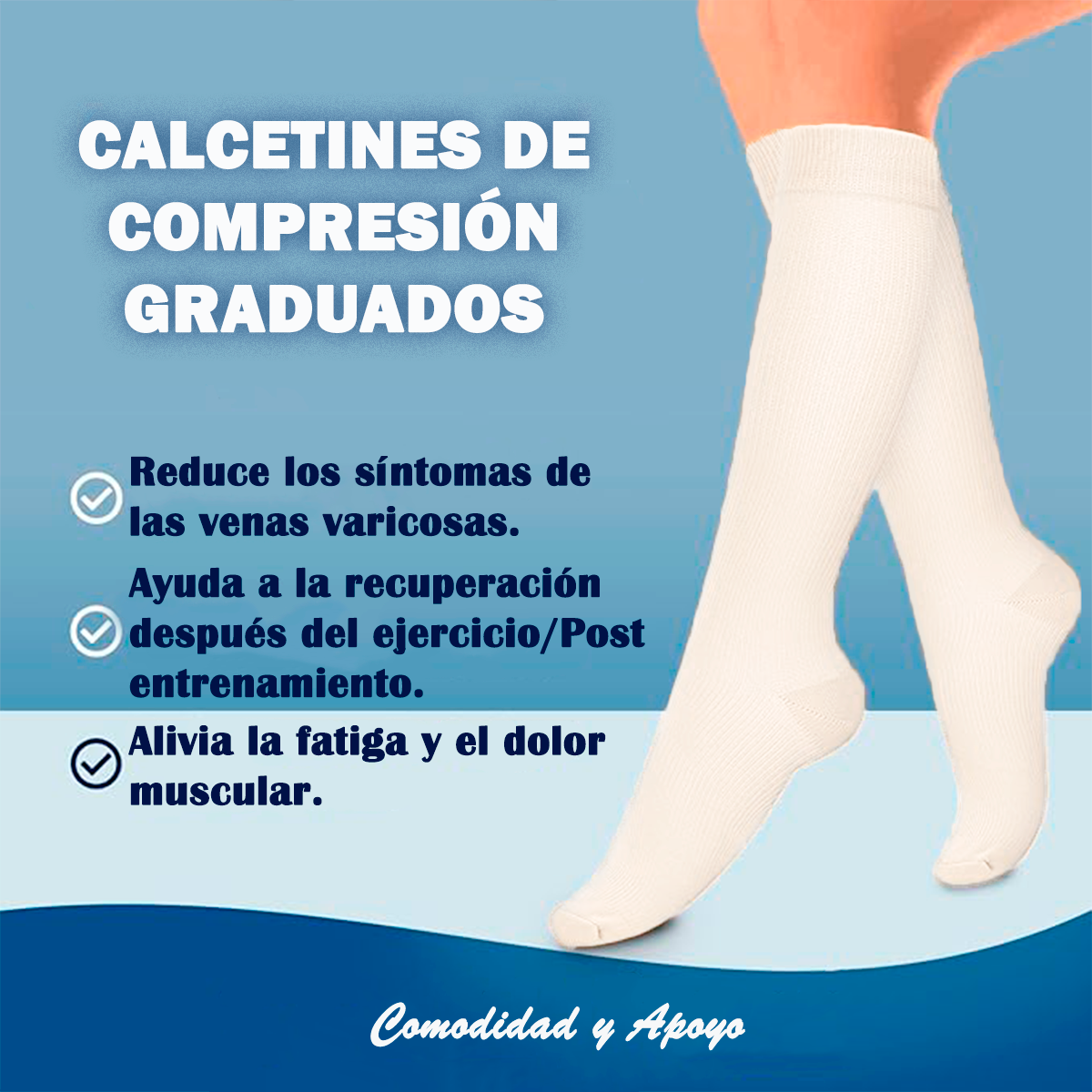 Calcetines Medias Compresión Anti-varices Pack 3 Blancas S/M