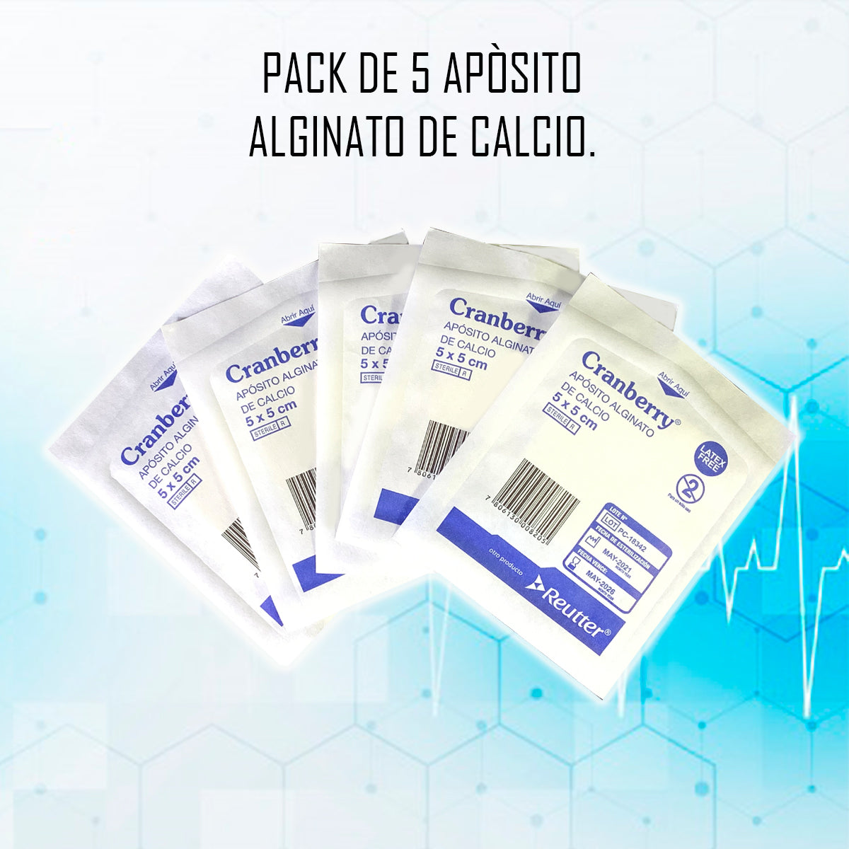 Apósito Alginato De Calcio 5x5 Cranberry - Pack De 10 Unid