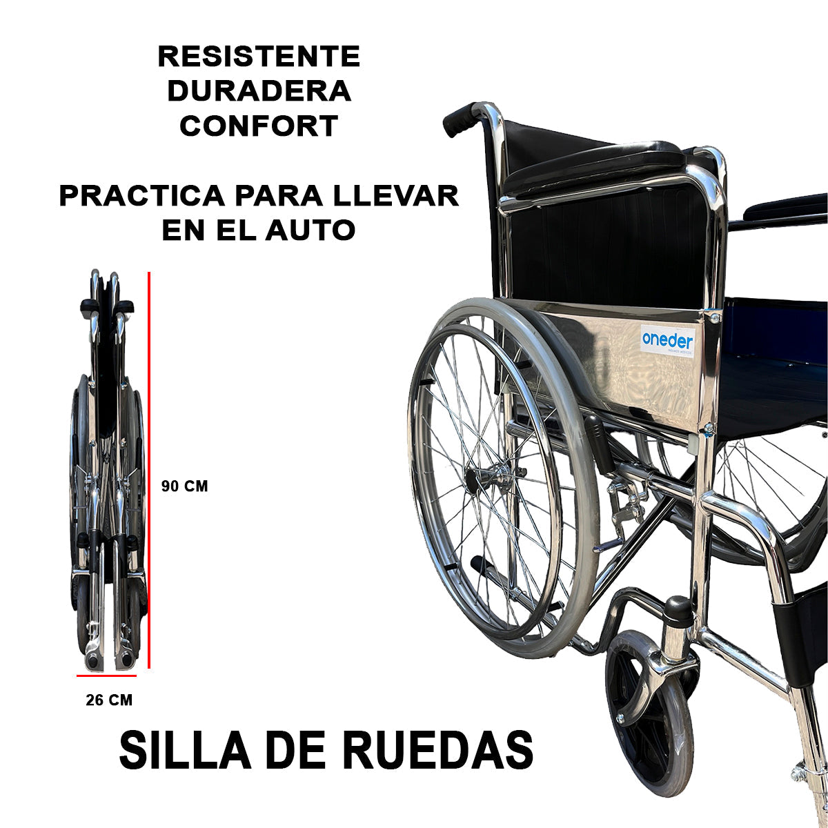 Silla De Ruedas, Ruedas Macizas, Plegable Cromada